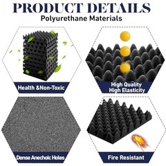 High Density Acoustic Foam 60 Pack 12x12x2 Fire Resistant