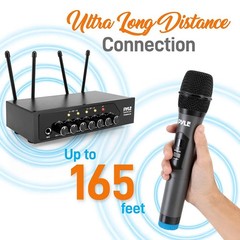 UHF 50-Channel Wireless Microphone System, 4 Handheld Mics, Bluetooth Input