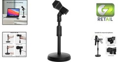 Compact Desk Mic Stand – Adjustable Height 9.6-13.9in, Max 1.7in Diameter, Black