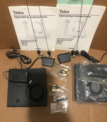 Two Telex FMR-100 Wireless Microphone Receivers, body transmitters, power supply