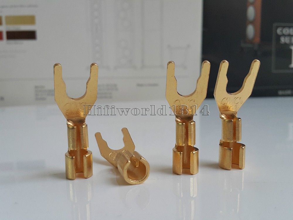 4x CMC 6005-C Copper Gold Plated Speaker cable wire Spade Plug Y Connector