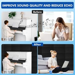 32PCS 24×12″ Acoustic Panels Self-adhesive Studio Noise Soundproofing Wall Tiles