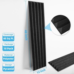 10 Pack Peel and Stick Acoustic Panels 12x48in Soundproof Wall Black
