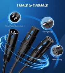 XLR Y-Splitter Cable Dual Female XLR to Male XLR Mic Combiner Y Cord Balanced…