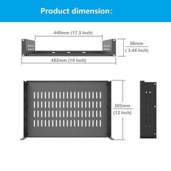 2U 19 Inch Universal Vented Rack Mount Cantilever Server Shelf 12 Inch Deep