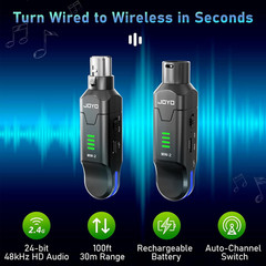 2.4Ghz Wireless XLR Microphone System, Plug-On Transmitter & Receiver for Dynami