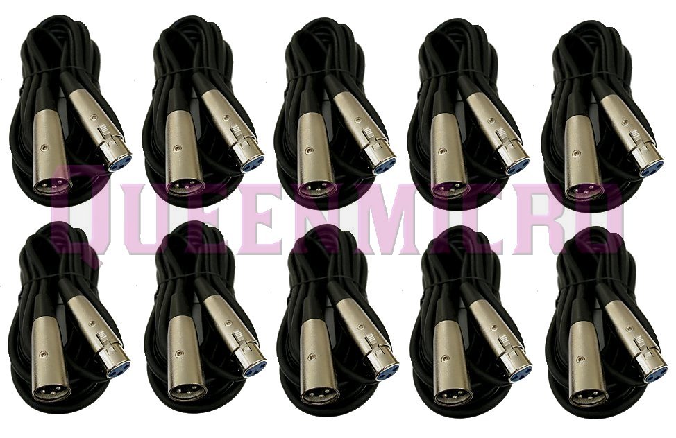 10 Pack 15ft XLR Pro Audio 3Pin Male to Female Mixer MIC Microphone Cord Cable