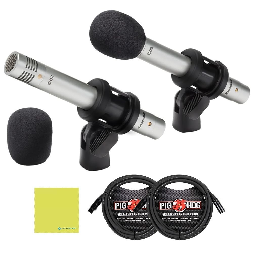 Samson C02 Pencil Condenser Microphones Bundle with 2X 10ft Pig Hog 8mm Tour…