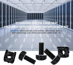M6 Rack Mount Screws Cage Nuts Kit Black Galvanized Steel 20mm Compatibility