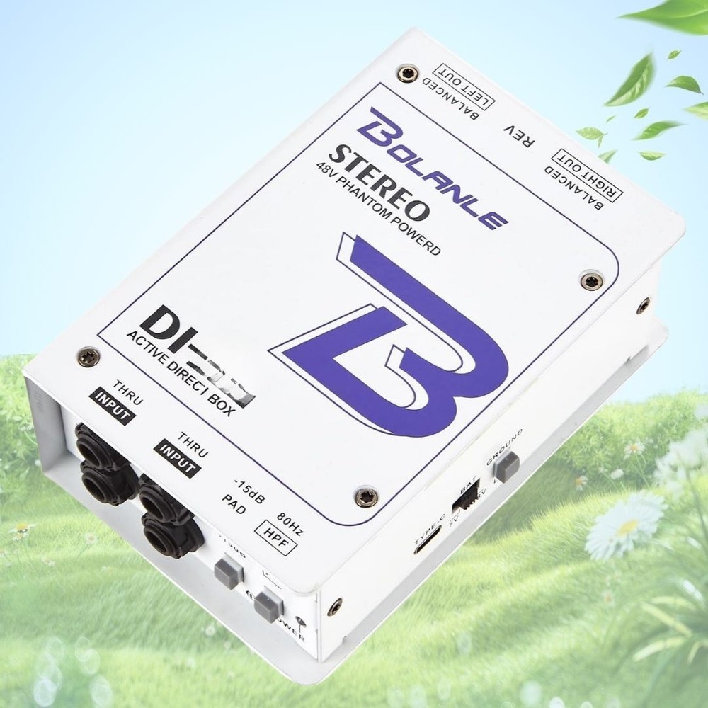 Dual Channel Active Stereo DI Box with Phantom Battery USB Power XLR 1/4in