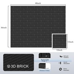 12Pack Acoustic Panels, Self-Adhesive 3D Brick Pattern 12″×12″-Brick, Black