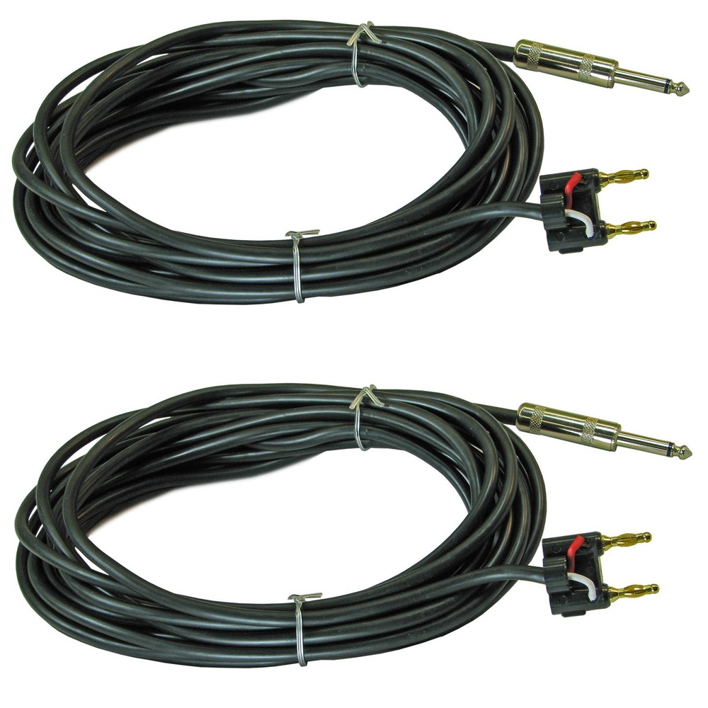 2x 1/4 Mono to dual Banana Plug PA DJ Speaker Cables cords 25 ft feet foot PAIR