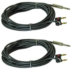 2x 1/4 Mono to dual Banana Plug PA DJ Speaker Cables cords 25 ft feet foot PAIR