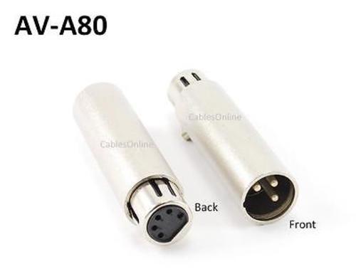 XLR 3-Pin Male to XLR 5-Pin Female Connector Adapter, CablesOnline AV-A80