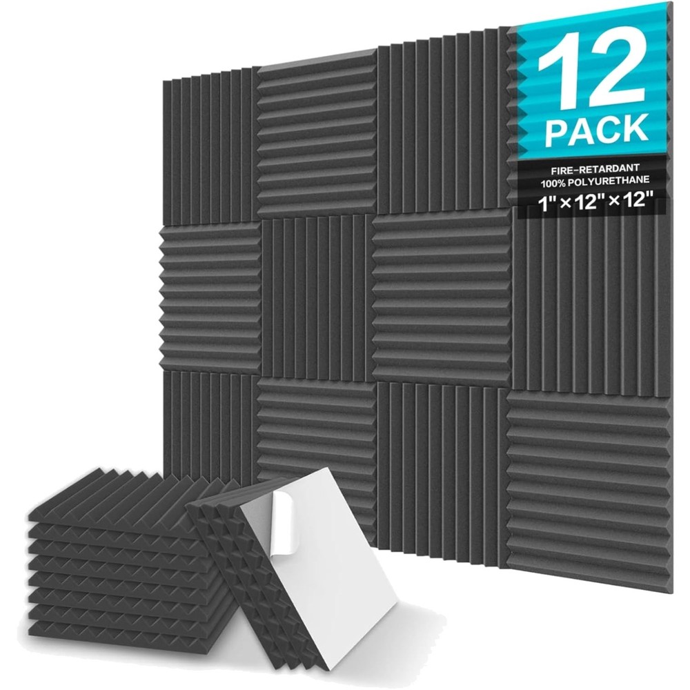 Sound Proof Foam Panels 12 Pack 1″ X 12″ X 12″ Acoustic Foam Wedges Black