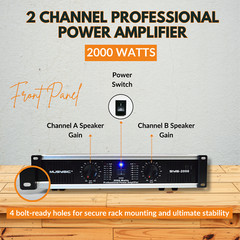 MUSYSIC 2 Channel 2000W Professional Power DJ Amplifier 2U Rack Mount Amp Stereo