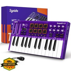 Synido K25 25 Key USB C MIDI Keyboard Purple Pads