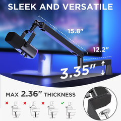 2026 Upgraded Microphone Boom Arm, Magnetic Cable Management Low