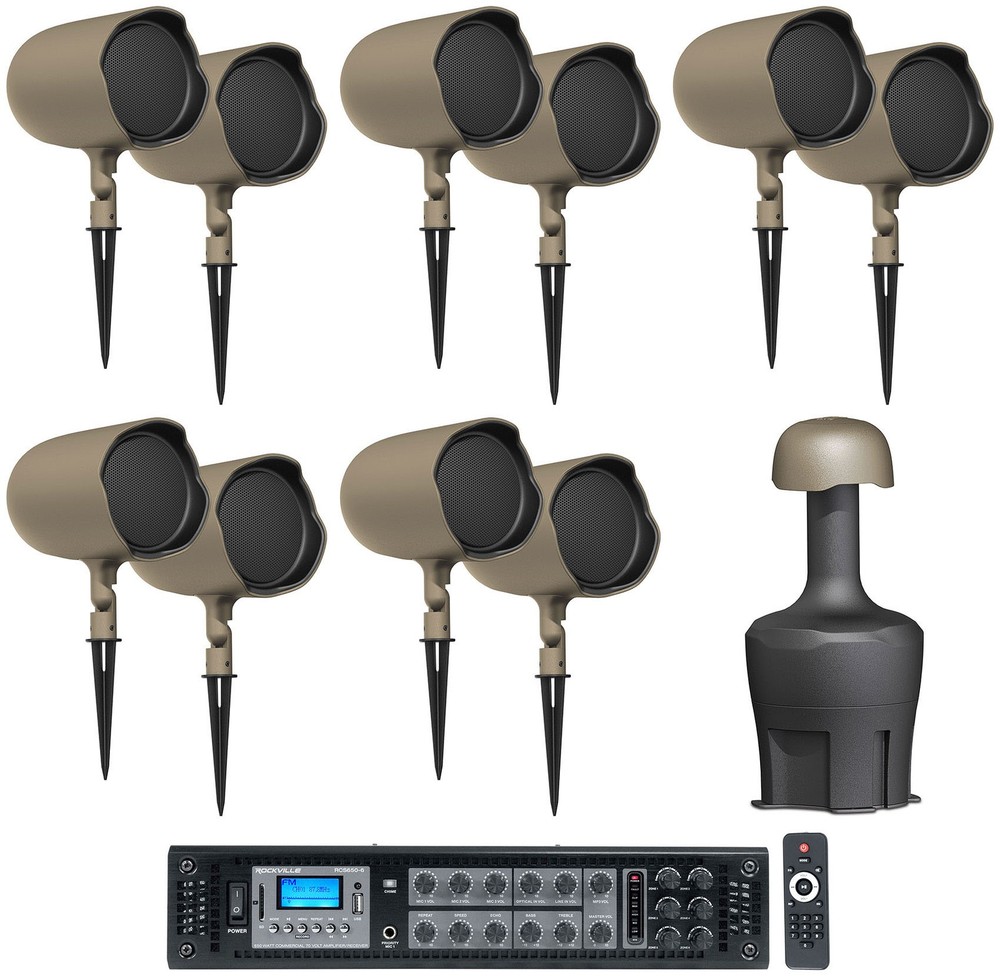 (10) JBL GSF6-TN 6.5″ Landscape Ground Stake 70v Commercial Speakers+12″ Sub+Amp