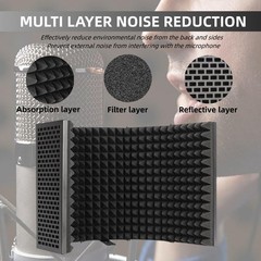 Microphone Isolation Shield with Pop Filter & Stand and Phone Clip, Foldable Tri