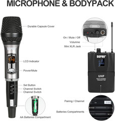 Wireless Microphone Set with Receiver, Mute & Battery Indicator for All Events