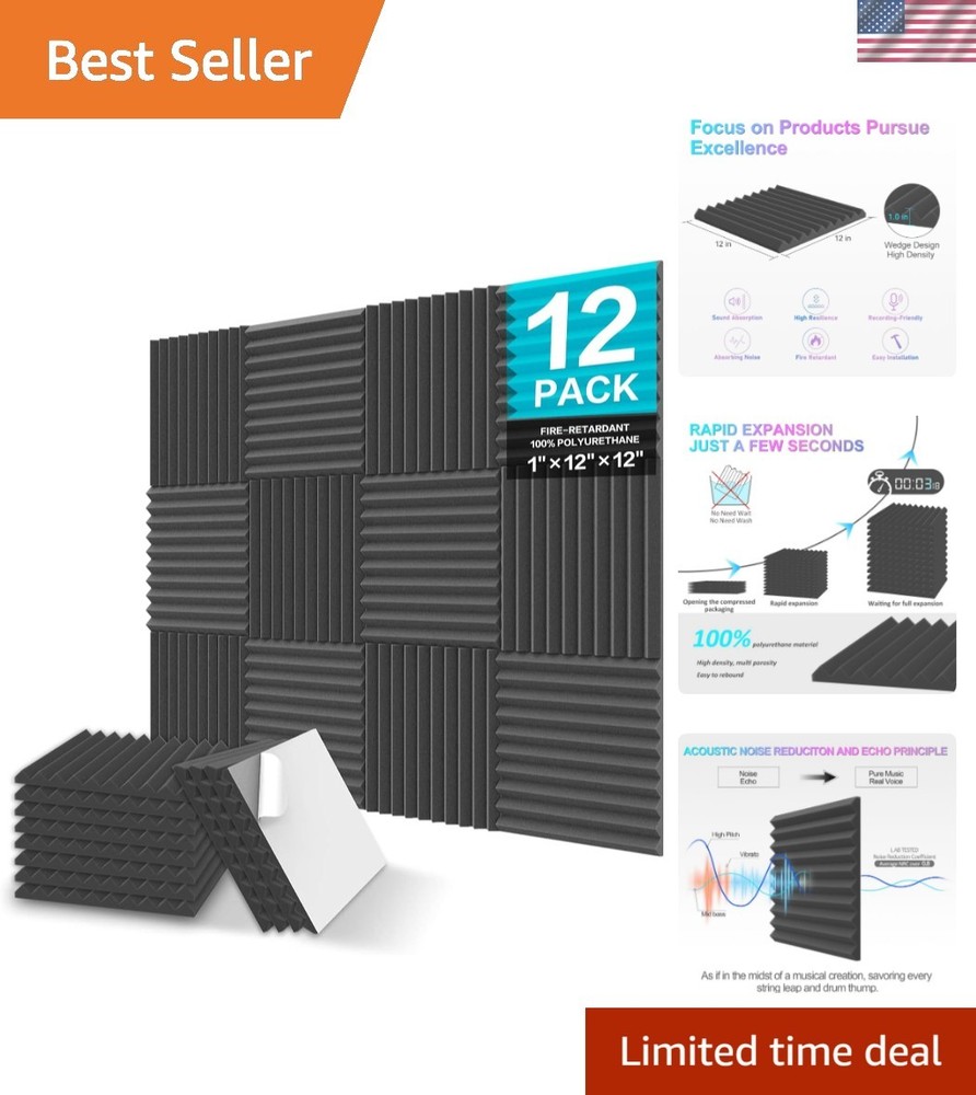 Eco-Friendly Soundproof Panels – 12 Pack, Perfect for Home Theaters & Workspaces