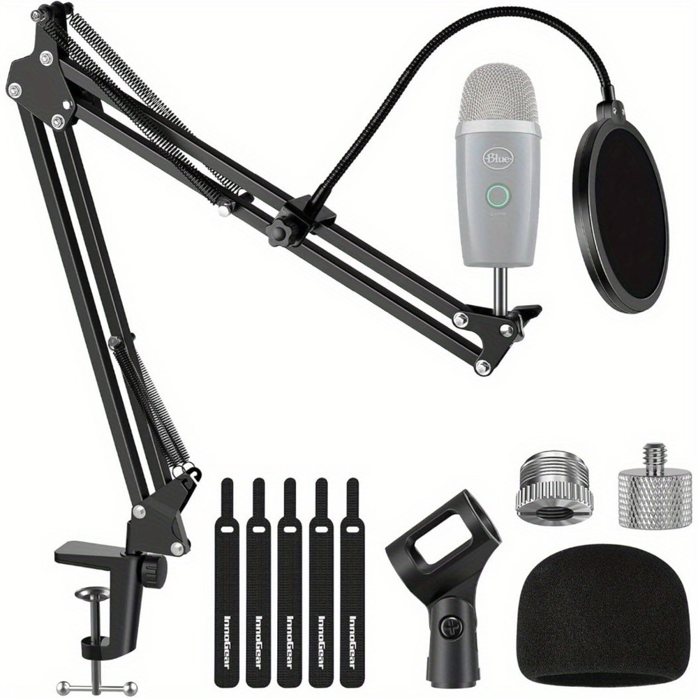 Adjustable Microphone Boom Arm Set for Blue Yeti Nano – w/ Windscreen Pop Filter