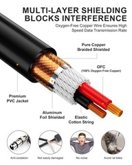 2 Pack 6ft Black XLR Cables, Shielded 3-Pin Male Female, OFC, Gold Plated