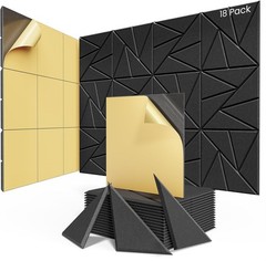 DIY Decorative Acoustic Panels – 18-Pack Black Soundproof Foam, 12″ Size