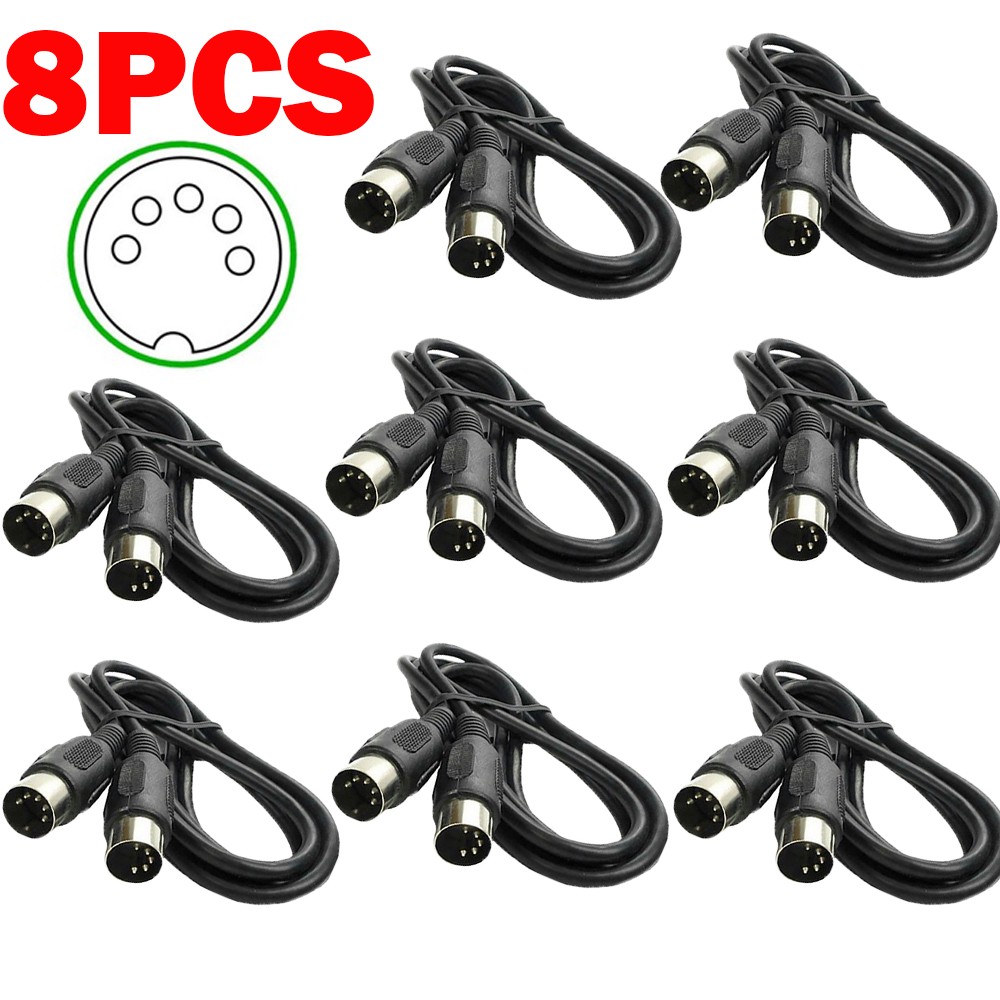 8PCS MIDI Cable 5-pin Male to Male 3-Feet Connecting Wire Audio Studio
