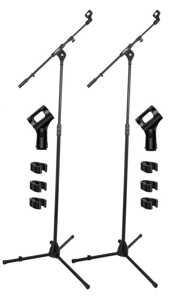 5 Core Microphone Stand 2Pc Floor Adjustable w Telescoping Metal Boom Arm