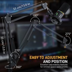 Boom Arm Microphone Stand Adjustable Metal Suspension Max Load 1KG BA20