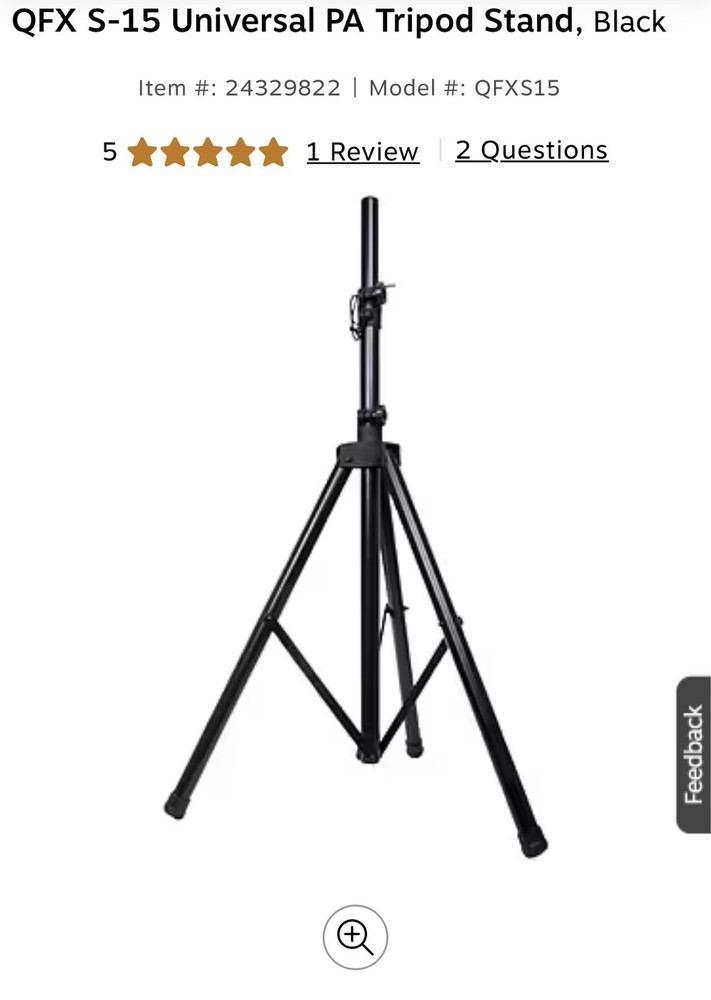 QFX S-15 Universal Pro/DJ PA Speaker Stand/Tripod +Adjustable Height