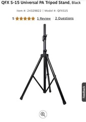 QFX S-15 Universal Pro/DJ PA Speaker Stand/Tripod +Adjustable Height