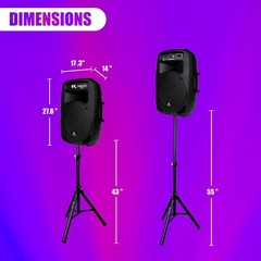 Proreck Audio Dance 15 Portable 15Inch 2000 Watt 2-Way Powered PA Speaker System