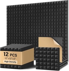 Soundproof Foam Panels 12 Pack, Self-Adhesive Acoustic Wall Ceiling Studio Foam