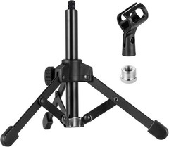 Microphone Stand Desk, BILIONE Portable Foldable Tripod with Normal, black