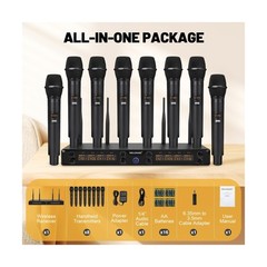 8-Channel Wireless Microphone System, UHF 500MHz Cordless Mic Set w/ 8×5 Freq…