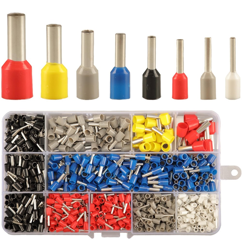 900pcs Wire Ferrule Terminals Kit – 8 Types AWG red, yellow, black, white
