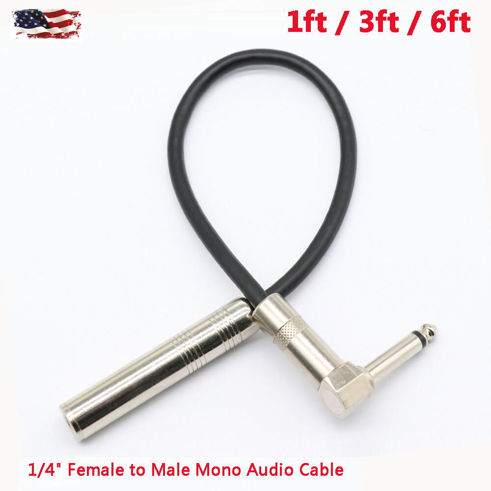 1ft /3ft /6ft 6.35mm Female to 1/4″ Male Right-Angle Mono Audio Extension Cable