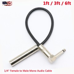 1ft /3ft /6ft 6.35mm Female to 1/4″ Male Right-Angle Mono Audio Extension Cable