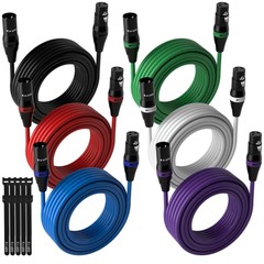 XLR Microphone Cable 35 Feet (6 Pack, Multi Colored), 3 Pin Shielded Balanced…