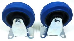 Set Of (2)Two Heavy Duty Fixed Casters with 4″(97.85mm) Dia. Blue Rubber Wheels