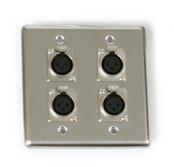 OSP Stainless Steel Studio Audio Quad Wall Plate with 4 XLR Female Jacks