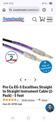 Pro co EG-5 Excellines straight to straight instrument cable 5foot 2 pack