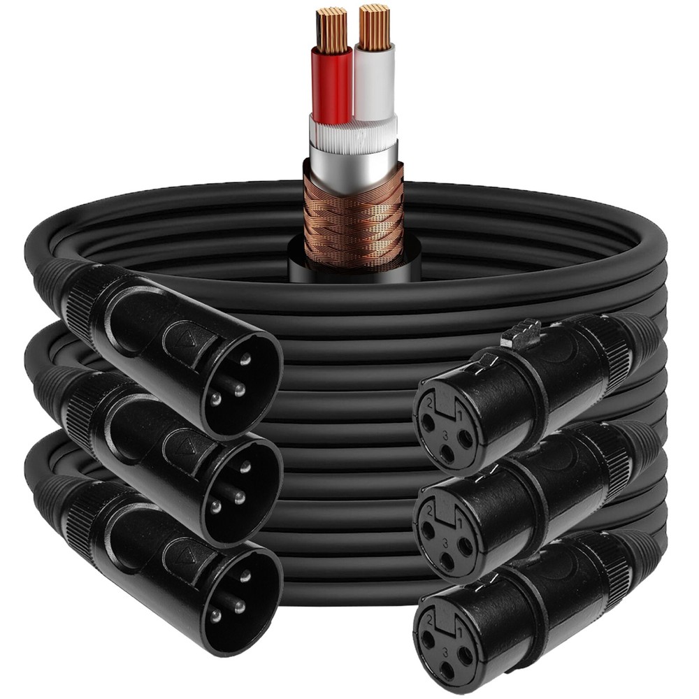 3-Pack EMB Pro 16AWG 8mm 15 Feet 100% OFC XLR Balanced Shielded Mic Audio Cable