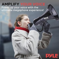 PYLE 50W Megaphone Speaker PA Bullhorn 9.50 x x 14.00″, Black Aux Input