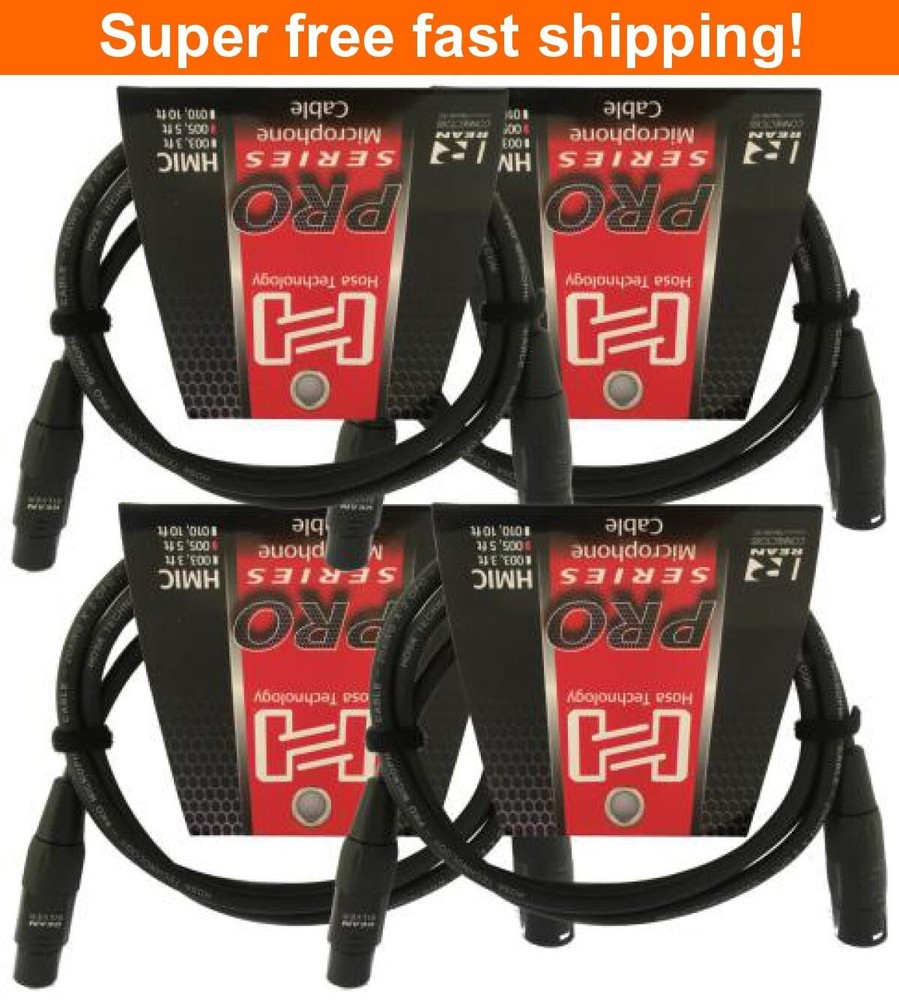 4 Pack Hosa Pro Microphone Cable, Neutrik REAN Connectors REAN XLR3F to XLR3M