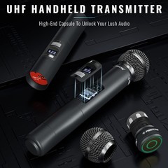 Phenyx Pro Wireless Microphone System, Quad Channel PTU-7000-4H, Black