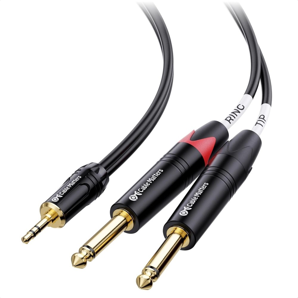 Cable Matters 3.5Mm TRS to Dual 6.35Mm TS Breakout Cable – 6Ft, 1/8 to 1/4 Stere